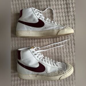 Nike Blazer Mid GS '77 trainers - white and team red worn without box